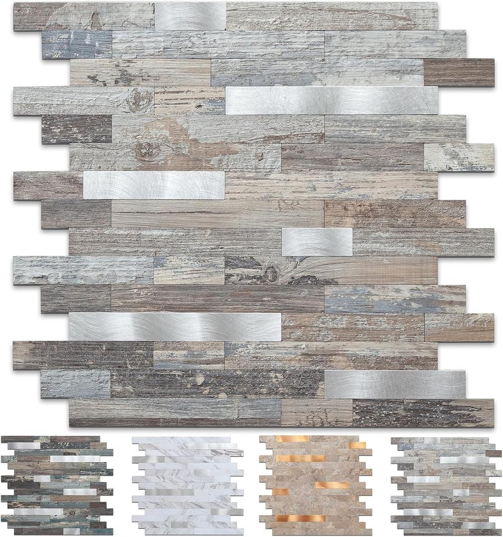 10 Sheet Peel and Stick Backsplash Tile, Stick on Tiles for Backsplash Kitchen, Bathroom, Laundry Room, Camper, Fireplace. (20Trapezoidal Distressed Silvery Moon)