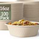 Homestockplus 16 Oz Disposable Paper Bowls - Heavy Duty Small Disposable Bowls - Made from Natural Bagasse for Cereal, Rice, French Fries - Convenient and Compostable [100/Pack]