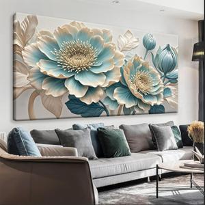 QSQ Canvas Art Wall Decor Prints Painting Blue White Flowers Wall Art For Living Room Print Picture Modern Painting Picture For Bedroom Office Home Aesthetic Wall Decor Artwork 24" X 48"