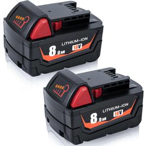 2 Pack Replacement for Milwaukee M18 Battery 8.0Ah - 18V Lithium-ion High-Capacity Power Batteries, Compatible with 48-11-1860, 48-11-1850 & More Cordless Tools