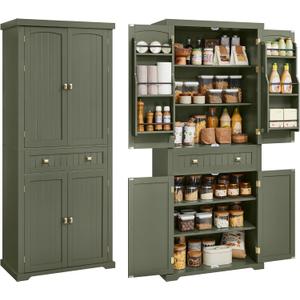 VASAGLE Pantry Cabinet, Freestanding Tall Cupboard with a Drawer, 15.7"D x 30"W x 71.7"H