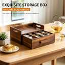 Acacia Wood Tea Bag Organizer Drawer with 12 Compartments, Premium Wooden Tea Box Storage Caddy & Multi Functional Countertop Tea Station