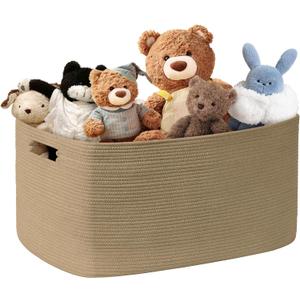 60L Small Wicker Laundry Basket for Living Room Storage,Boho Woven Cotton Rope Baskets for Kids Toy,Gifts,Square Blanket Hamper for Bedroom Dirty Clothes,Jute