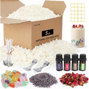 SACATR 5LB Soy Wax Candle Making Kit,Natural 100% Soy Wax for Candle Making | With Essential Oils, Raw Crystals,Dried Flowers,Wicks,For DIY Scented Candles,Holiday Gifts