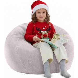 Nobildonna 3 ft Bean Bag Chair Cover (No Filler) 35"43" Large Stuffed Animal Storage Bean Bag Washable Big Beanbag Chair Cover Premium Corduroy Bean Bag Cover for Adults,Kids,Light Grey 300L