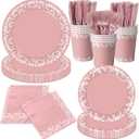144Pcs Pink Cielito Lindo Party Decoration, Platos De Barro Mexicanos Clay Plates Mexican decor Terracotta Pottery Paper Cups for Mexican Themed Party Decorations Cielito Lindo Baby Shower