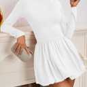 Wenrine Women Long Sleeve Bubble Mini Dress Bodycon Mock Neck Casual 2025 Cocktail Club Party Dresses (White)
