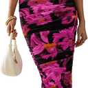 PRETTYGARDEN Women's Summer Maxi Floral Dresses Ruched Bodycon Sleeveless Mesh Formal Wedding Guest Cocktail Split Long Dress (Pink, M)