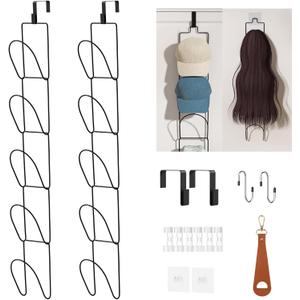 10Pack Over The Door Hat Organizer for baseball caps | Multi-Functional Baseball Hat Rack for Closet | Wall Mounted Hat s torage organizer | 5 types of accessories cap holder stand w hooks ,Black (Trapezoidal Ring)