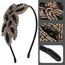 Sibba 1920s Headbands for Women Head Bands Accessories Crystal Bridal Wedding Black Headpiece 20s Rhinestone Flapper Vintage Hair Valentines Accessory for Girls Costume Prom Party Retro (Black Gold)