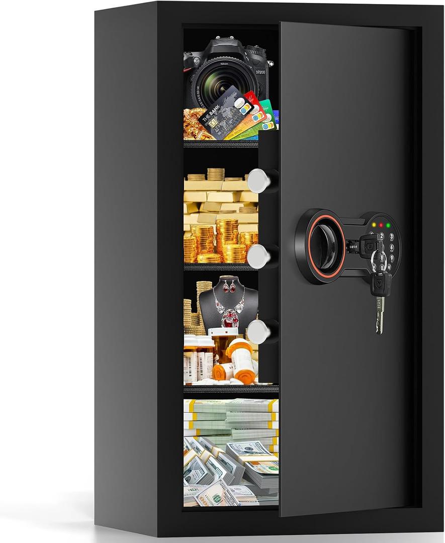 6.0 Cu Ft Large Safe Box for Home Use, 27.6"H Heavy Duty Home Safe with Combination Lock, Alarm System, Removable Shelves, Anti-theft Security Safe for Money Jewelry Documents