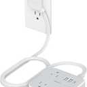 TESSAN Ultra Thin Flat Extension Cord 5 FT, Slim Power Strip with USB Ports (1 USB-C), Surge Protector Flat Plug Wall Charger with 3 Outlets for Office, School, Dorm Room Essentials (Grey White)