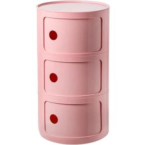 3 Tier Round Nightstand with Drawers, Pink Round Side Table Small Plastic Storage End Table Suitable for Bedroom, Living Room, Bathroom, 22.8IN