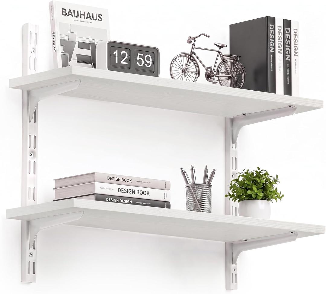 White 2-Tier Adjustable Wall Mounted Shelves, 23.6 Inch