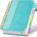 Hardcover Spiral Notebook 6.2"x 8.2" Journal Notebook with Tabs and Removable Dividers 300 Pages 5 Subject Notebook College Ruled, Faux Leather Spiral Bound Notebook for Women School Work (Blue)
