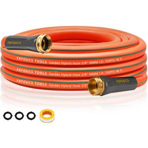 FXFOUCS Heavy Duty Garden Hose – 5/8 Inch Flexible, Lightweight Hybrid Hose with 600 PSI Burst Pressure, Swivel Handle, and Durable Copper Male/Female Fittings (Orange, 25FT)