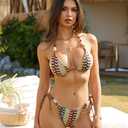 ZAFUL Women's Bikini Sets Beads Triangle Swimsuits 2 Piece String High Cut Cheeky Bathing Suits (S)