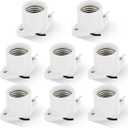 8 Pcs E26 Light Socket Porcelain Lamp Holder Socket Medium Keyless Threaded Base with Two Hole Flange Mounting and 6" Wire Indoor Garage Closet Lighting