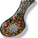 Handmade Spoon Rest, Ceramic Spoon Rest for Stove Top, 10" Spoon Rest for Kitchen Counter, Dishwasher Safe Spoon Holder for Stove, Housewarming Gifts Utensil Rest, Colorful Spoon Rests (Black)