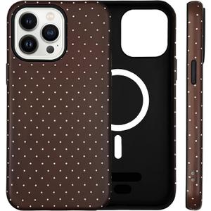 Magnetic Polka dot Phone Case for iPhone 16 Pro, Brown | Compatible with MagSafe, Dual-Layer Shock Protection(Hard PC + Silicone) - Aesthetic Protective Phone Cover for Women Girl
