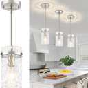 3 Pack Brushed Nickel Pendant Lights Kitchen Island, Modern Hammered Glass Pendant Lighting Over Island Hanging Bathroom Light Fixtures Adjustable Mini Pendant Light for Hallway Entryway Dining Room