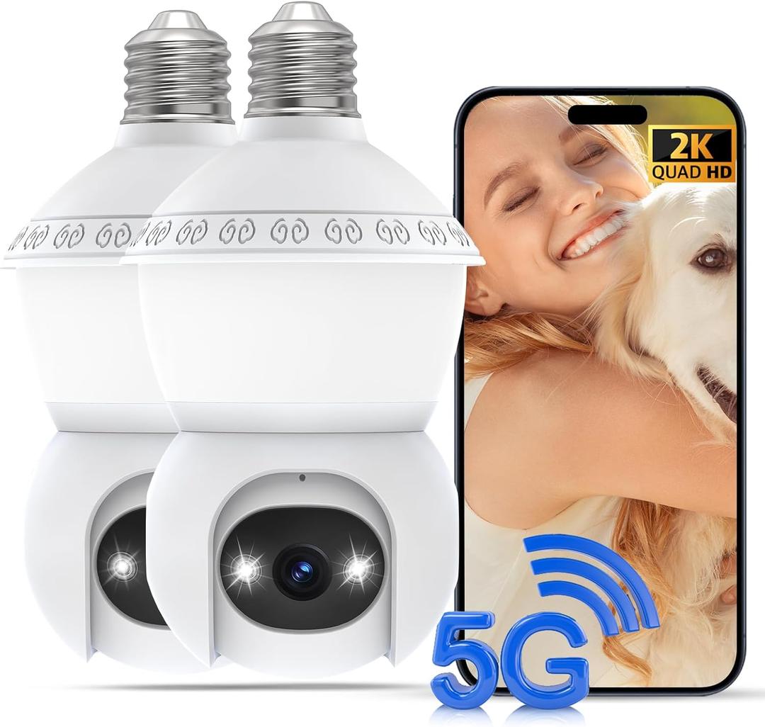 Light Bulb Camera Outdoor,5G& 2.4G WiFi Security Cameras Wireless Outdoor,3MP& 360 PTZ Light Bulbs Camera, Night Vision, AI Human Detection&Alarm, 2-Way Audio, Cloud Storage