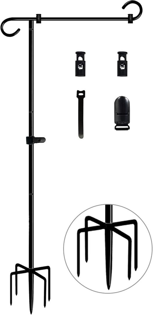 Koutemie 49 Inch Extra Tall Garden Flag Stand Holder Pole with 5 Prong Bases for 12 x 18 Outside Fall Yard Flags Dcor, Matte Black