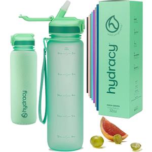 Hydracy Water Bottle with Times to Drink & Straw - Large 32 Oz BPA Free Motivational Water Bottle & No Sweat Sleeve -Leak Proof Gym Bottle with Time Marker - Ideal for Fitness, Sports & Outdoors