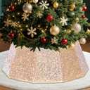29 inch Decagonal Shape Christmas Tree Skirt - Sparkling Glitter Fabric, Foldable Design for Easy Setup & Storage for Christmas and Halloween Decoration Trees with a Height of Less Than 9 FT (Light Gold)