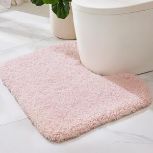 ILANGO Pink Toilet Rugs U Shaped 22" × 24" Non Slip & Super Absorbent Extra Thick Soft, Washable Bath Mats for Bathroom Floor, Microfiber Plush Shaggy Contour Bath Rugs for Toilet,Dry Quick
