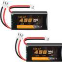 SCX24 Battery 7.4V 450mAh Lipo Battery 2S 30C Rechargeable Lipos with PH2.0 Plug Fit for Most 1/10, 1/16, 1/18, 1/24 Scale RC Cars Trucks