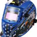 WR01A Welding Helmet Auto Darkening with LED Light True Color Solar Powered Welder Hood with Adjustable Shade Range 4/9-13 for Mig Tig Arc Welding Mask (Blue Eagle I)