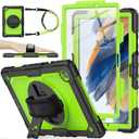 SEYMAC stock Case for Samsung Galaxy Tab A8 10.5'', Full-Body Drop Protection Case with Screen Protector Pencil Holder [360 Rotating Hand Strap] &Stand, Green+Black