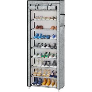 Calmootey 9 Tier Shoe Rack Organizer,Portable Shoe Shelf with Nonwoven Fabric Cover for Closet Hallway,Bedroom,Entryway, Ash Grey