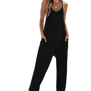 CUPSHE Women's Casual V Neck Spaghetti Straps Jumpsuit Sleeveles Baggy Long Pants Overall Outfit with Pockets, Size L