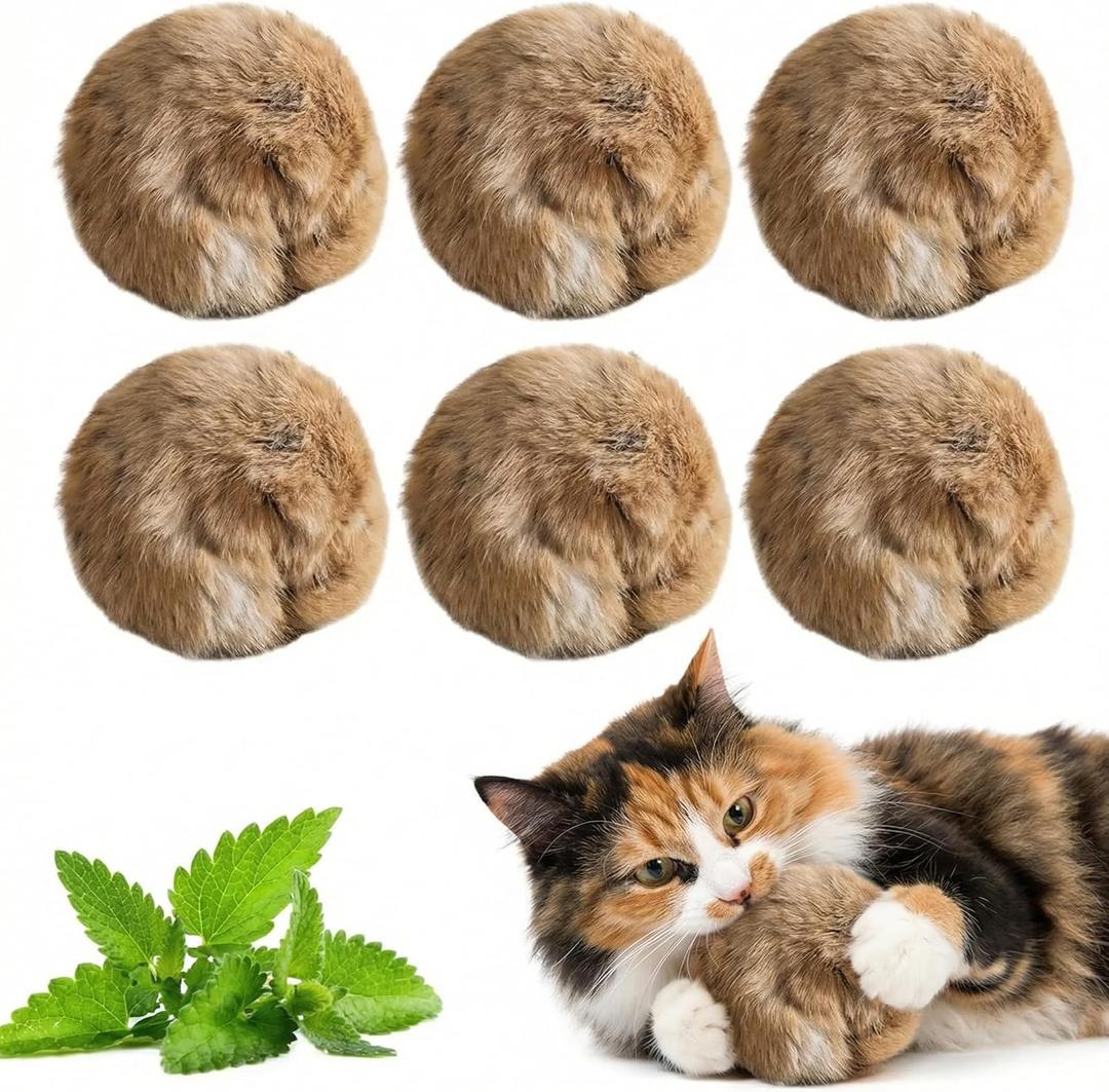 Rabbit Fur Ball Cat Toys,6 Pack Soft Fluffy Catnip Toy Balls for Indoor Cats,3.15 Inch Furry Cat Exercise Ball for Hunting Instinct&Bunny Kicks,Washable Interactive Cat Toy for Chasing & Bonding(6PC)