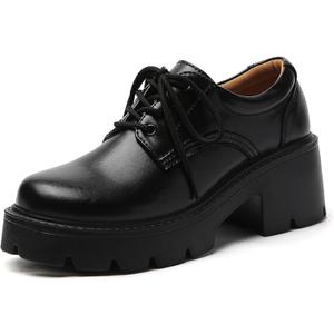 Platform Oxford Shoes for Women Women's Oxfords Lace-Up Chunky Heels Womens Platform Shoes Business Casual Comfortable Dressy Office Work Ladies Womens Shoes (9.5, Black)