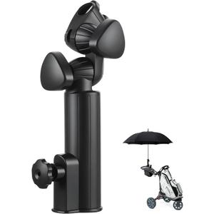 Golf Cart Umbrella Holder Compatible with Bag Boy, Heavy-duty Umbrella Stand, Aluminum Alloy Base Strong Windproof, Universal Mounting for Mobility Scooter, Stroller, Wheelchair, Beach Chair, Black