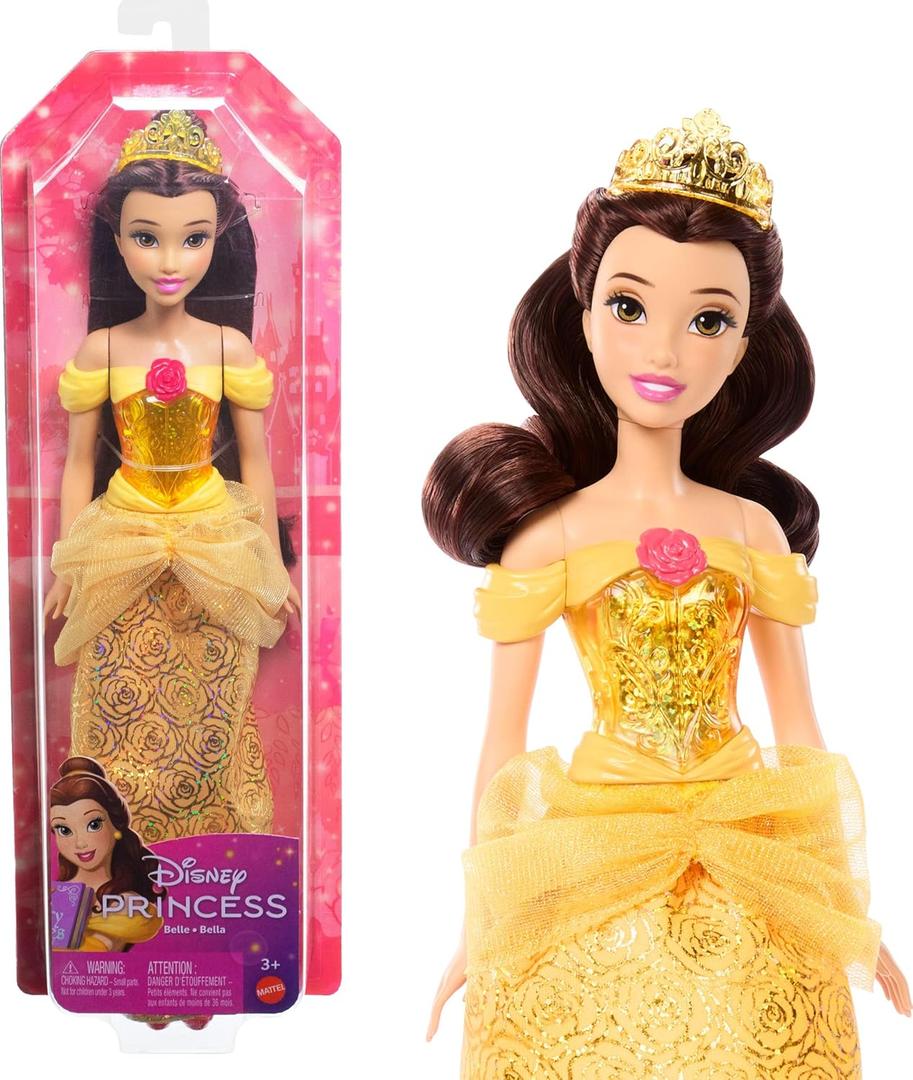 Mattel Disney Princess Belle Doll in Sparkling Fashion with Removable Skirt, Tiara and Shoes, Posable & Collectible, Inspired by Beauty & the Beast