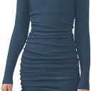 OYOANGLE Girl's Ruched Knitted Long Sleeve Round Neck Dress Drawstring Side Short Dresses 9Y