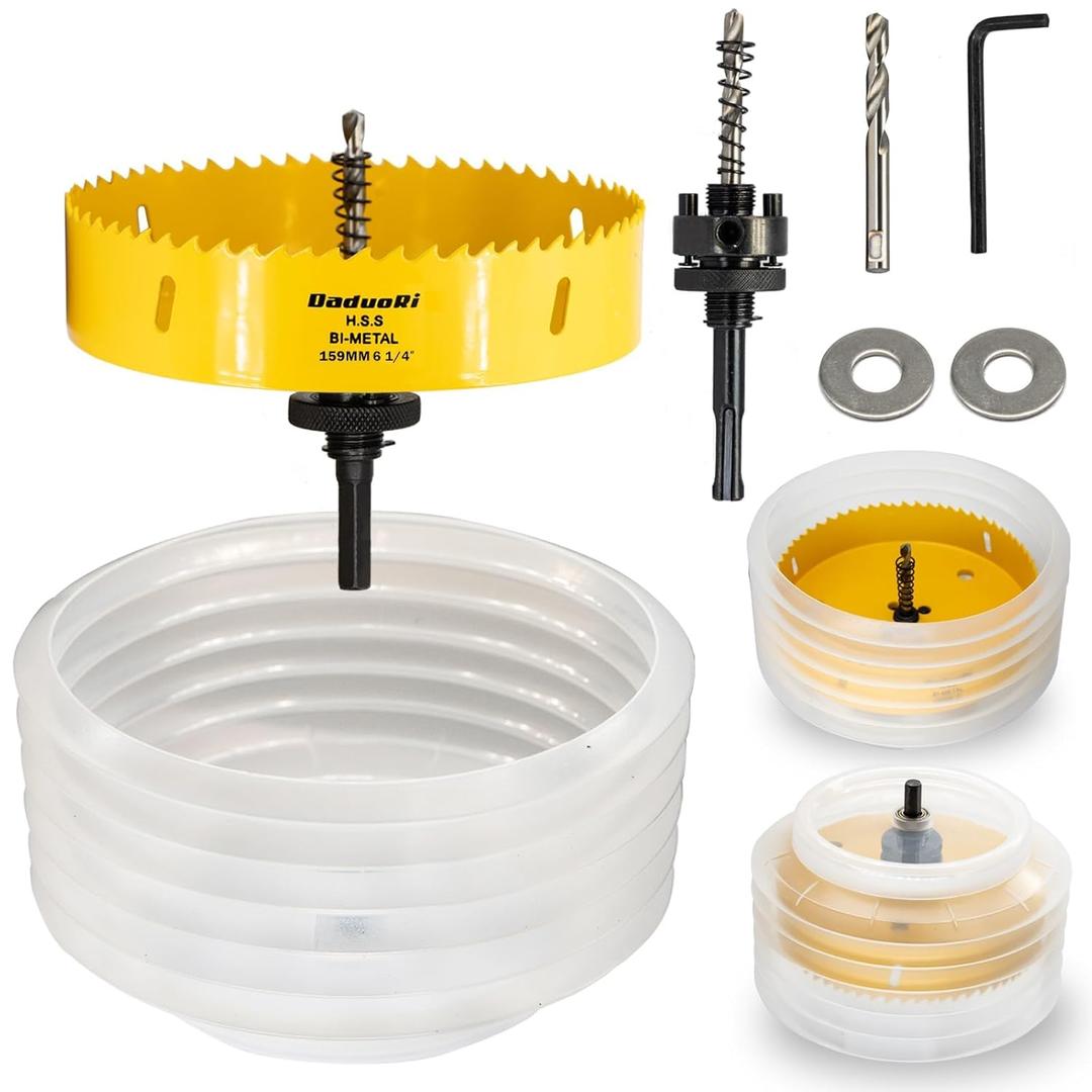 6 1/4 Hole Saw for Recessed Lights with 2 Heavy Duty Abors, 6.25 Hole Saw Dust Bowl for Recessed Lighting 6 Inch, Include 3/8" Hex Shank & SDS Plus Arbor, 6-1/4" Hole Cutter for Wood Drywall
