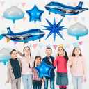 10 Pcs Large Airplane Party Balloons Set, Airplane Themed Foil Mylar Balloons for Baby Shower Toys Themed Party Birthday Decoration Supplies(Blue)