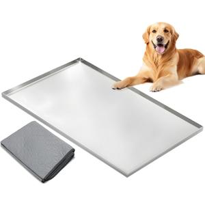 46.5" x 27.5" Stainless Steel Crate Pan with Mat  Heavy Duty Chew & Crack Proof Tray for Large Dog Kennels, 1" High Edge for Spill Protection