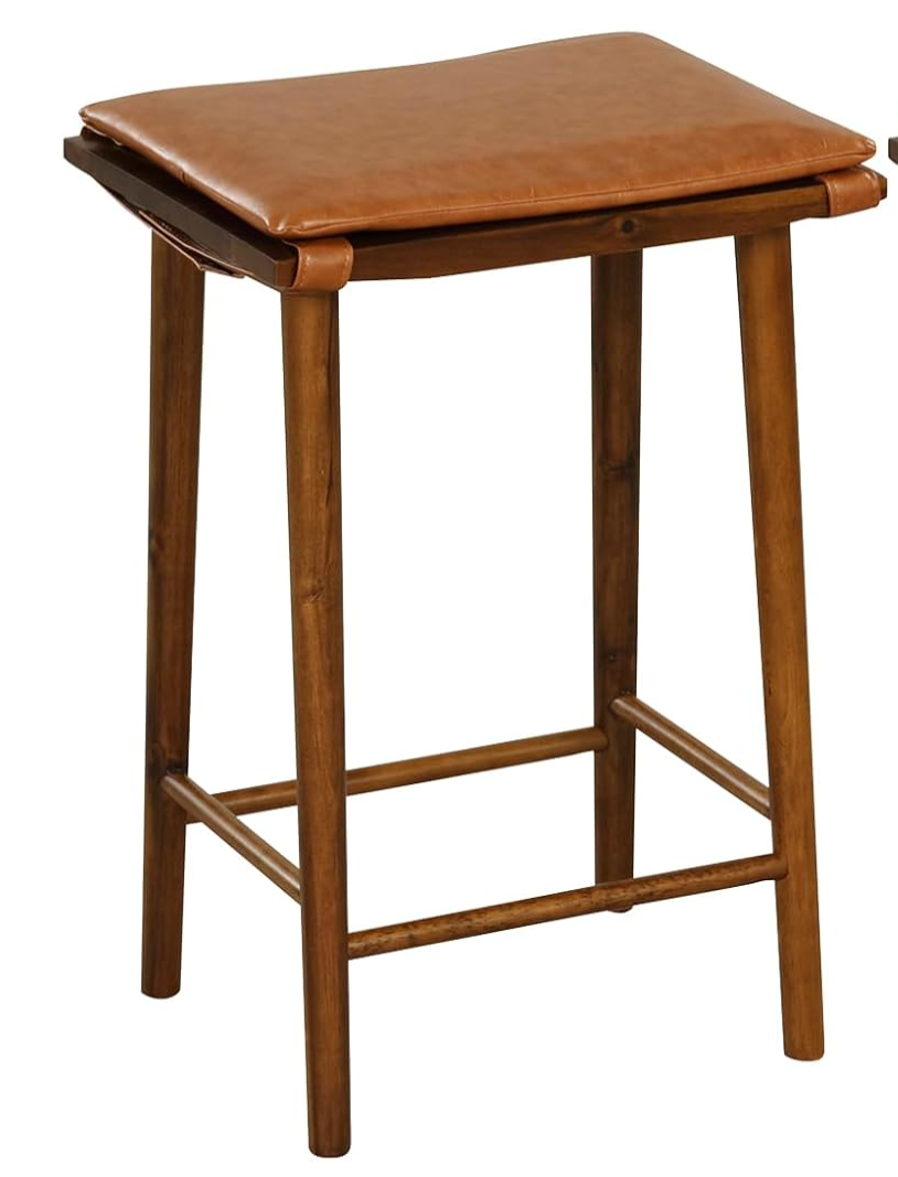 Rustic Bar Stools Set of 1, 25.5-inch Height Backless Stool with Footrest, Removable PU Leather Cushion, Rubber and Acacia Wood Frame, Counter Dining Chairs for Kitchen Island Pub Cafe, Brown Rustic Bar Stools Set of 1, 25.5-inch Height Backless Stool with Footrest, Removable PU Leather Cushion, Rubber and Acacia Wood Frame, Counter Dining Chairs for Kitchen Island Pub Cafe, Brown
