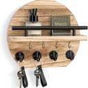Nekon Key Holder for Wall - 9.8 Inch Apartment Wall Decor with Shelf and 8 Key Hooks, Circular Wood Key Hanger for Home Decor (Wood)