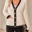 WDIRARA Women's Casual Flap Detail Button Front Cardigan V Neck Long Sleeve Contrast Trim Coat (S)