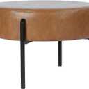 HomePop Modern Round Ottoman, Home Dcor,Upholstered Round Velvet Foot Rest Ottoman - Carmel Faux Leather Small