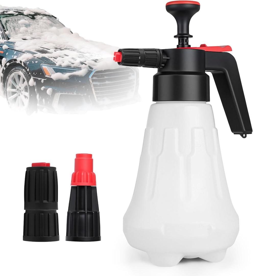 2L Hand Pump Foam Sprayer, 68oz Garden Pump Sprayer, Car Wash Foaming Spray Bottle with 2 Adjustable Nozzles, Durable Tank, Visible Scale, Suitable for Car Washing and Lawn&Garden Care