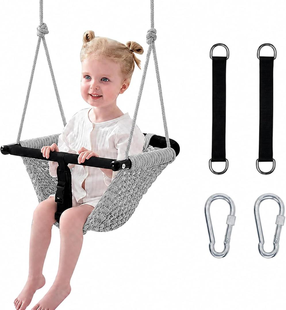 Kids Swing Seats Indoor Hand-Made Net Swing with Adjustable Rope Tree Swings for Kid Child Backyard Playground Swings Outside Indoor (Grey)