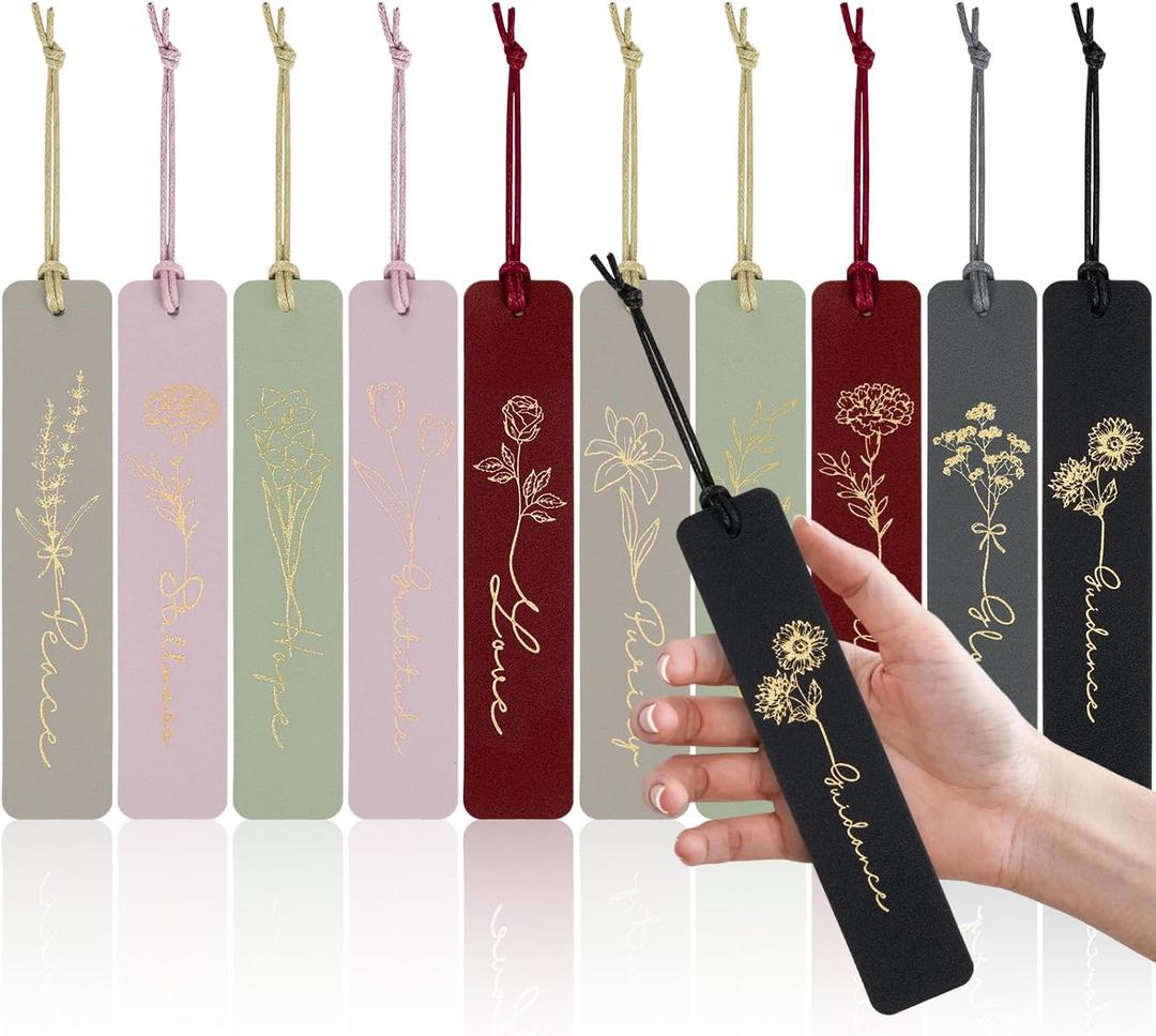 2 x Skyygemm 10 Pcs Christian Bookmarks for Women 1.2" x 5.9" Soft Leather Bible Inspired Bookmark with Floral Uplifting Words Personalized Religious Gifts for Book Lovers Mother Readers Church(Bright)